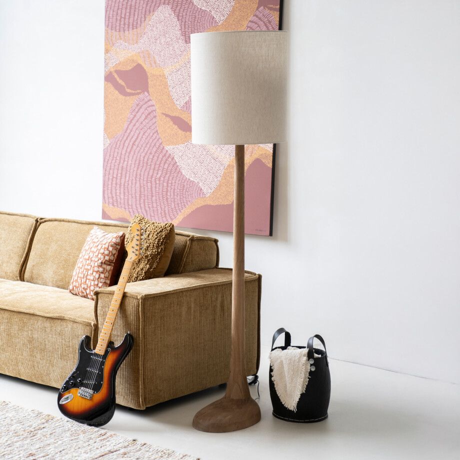 By-Boo Vloerlamp 'Rine' Mangohout en Linnen, kleur Bruin By-Boo Vloerlamp 'Rine' Mangohout en Linnen, kleur Bruin afbeelding 1