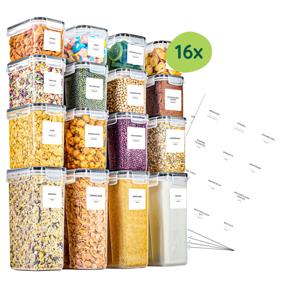XIVADA Voorraadpotten Nena - Transparant - Met stickers - 16 stuks afbeelding 1