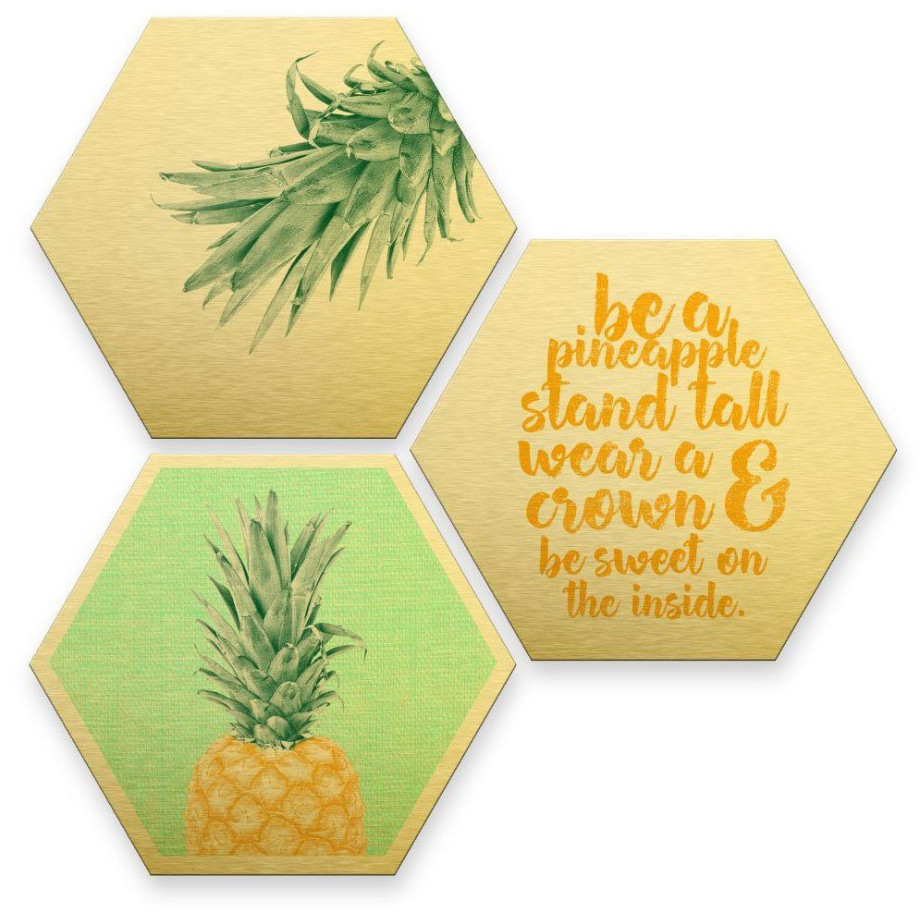 Wall-Art Meerdelige artprint Goud effect ananas collage (set, 3-delig) afbeelding 1