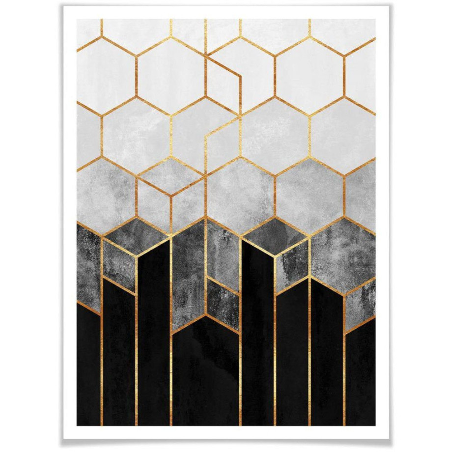 Wall-Art Poster Hexagon zwart grijs (1 stuk) afbeelding 1