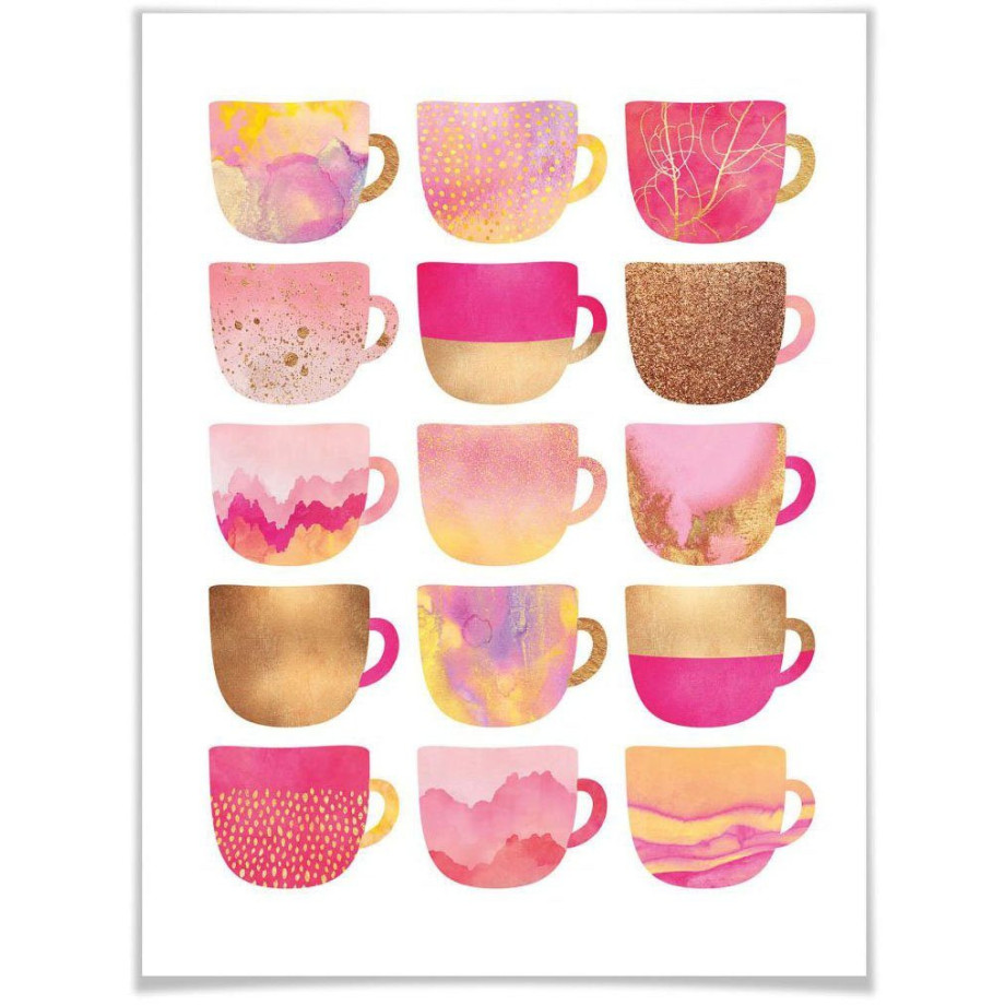 Wall-Art Poster Koffiekopjes pink Poster zonder lijst (1 stuk) afbeelding 1