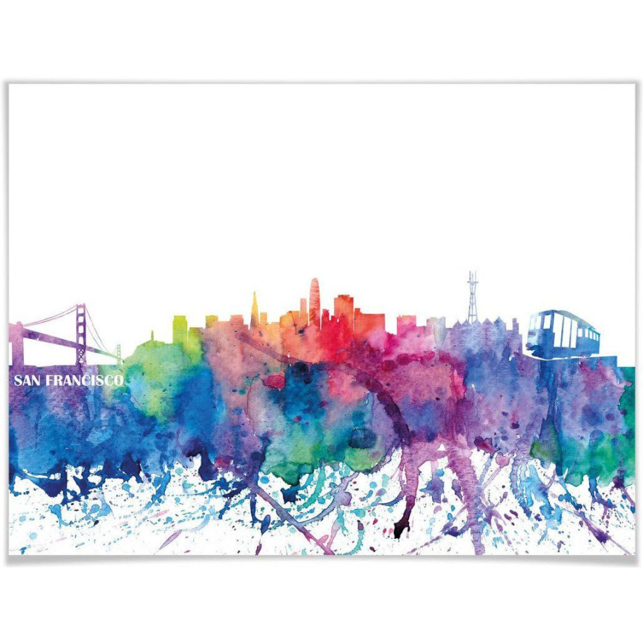 Wall-Art Poster San Francisco aquarel skyline (1 stuk) afbeelding 1