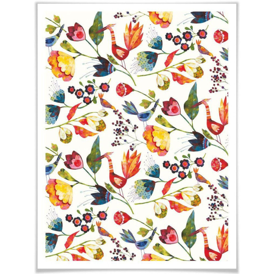 Wall-Art Poster Sprookje artprints bloemen en vogels (1 stuk) afbeelding 1