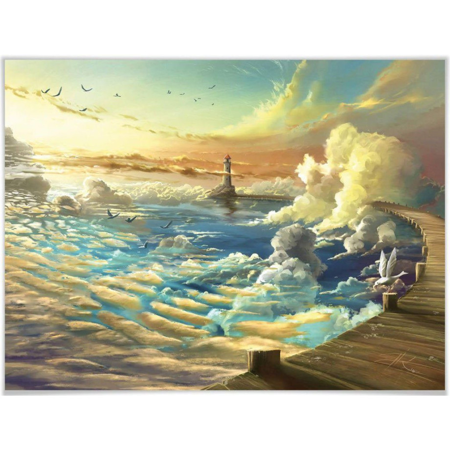 Wall-Art Poster Surrealisme beeld de tijd loopt weg 60x60cm - surrealisme beeld oever van de hemel (1 stuk) afbeelding 1