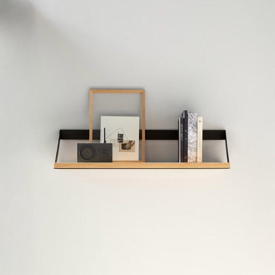 Ethnicraft Wandplank 'Ribbon' Eikenhout, 70 cm, kleur Naturel/Zwart Ethnicraft Wandplank 'Ribbon' Eikenhout, 70 cm, kleur Naturel/Zwart afbeelding 1