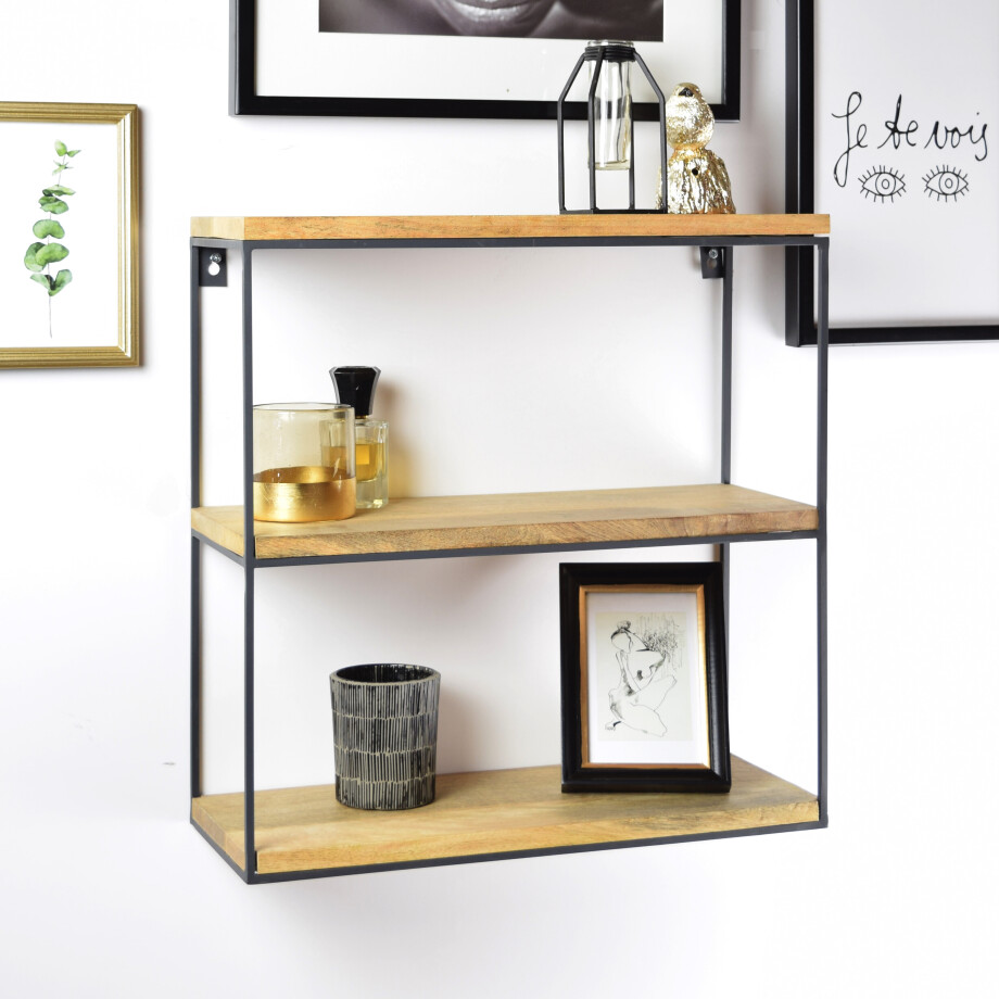 Urban Interiors Wandrek 'Wally' Mangohout en metaal, 45 x 45cm Urban Interiors Wandrek 'Wally' Mangohout en metaal, 45 x 45cm afbeelding