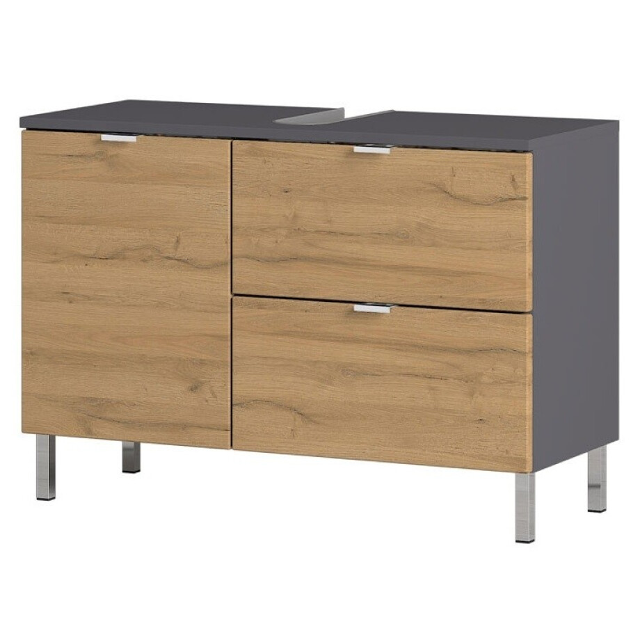 Wastafelonderkast Bruno L 80 cm breed in grafiet met grandson eiken Wastafelonderkast Bruno L 80 cm breed in grafiet met grandson eiken afbeelding 1