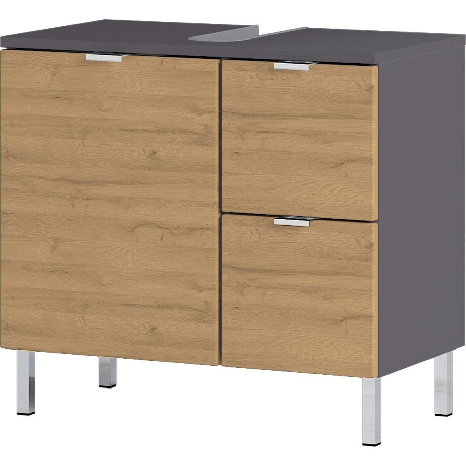 Wastafelonderkast Bruno M 60 cm breed in grandson eiken met grafiet Wastafelonderkast Bruno M 60 cm breed in grandson eiken met grafiet afbeelding 1