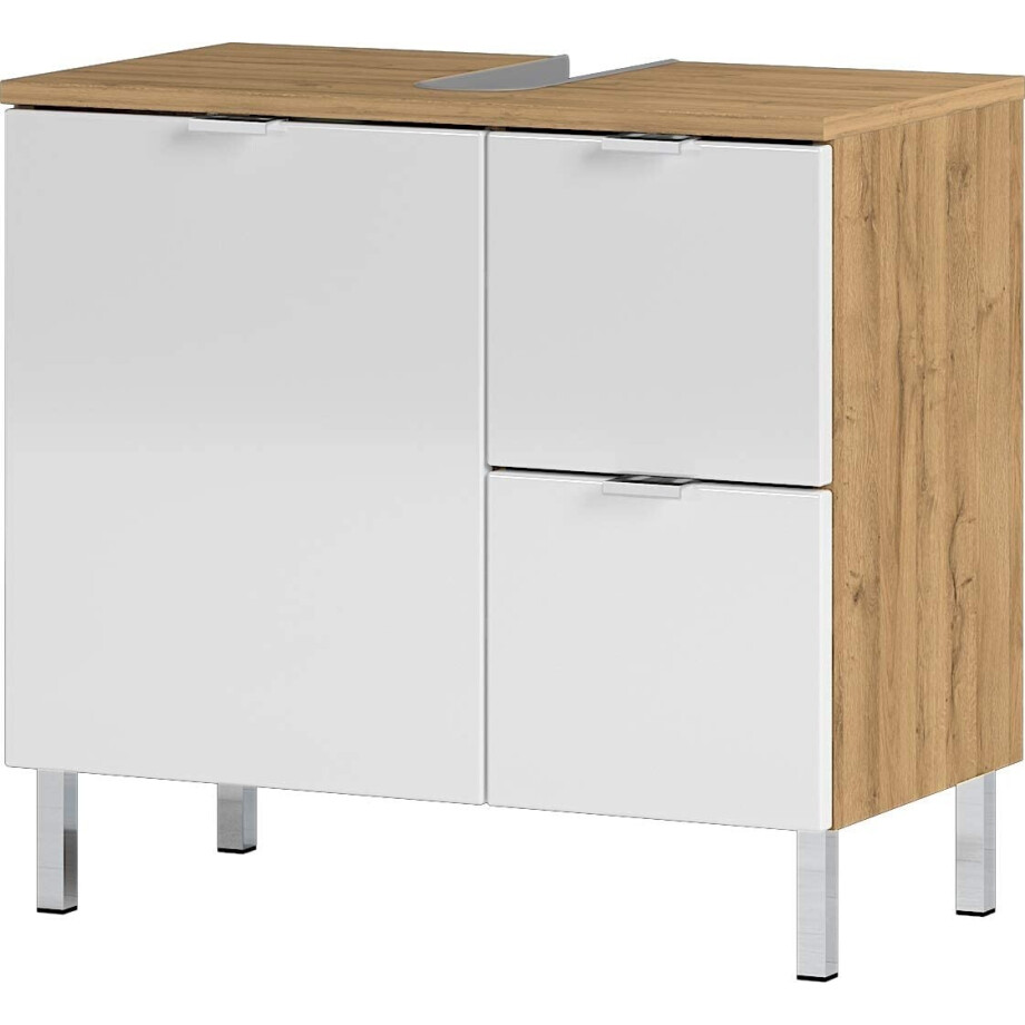 Wastafelonderkast Bruno M 60 cm breed in grandson eiken met wit afbeelding 1