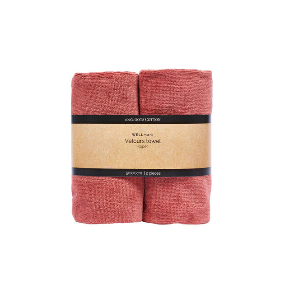 Wellmark CA 50x70cm handdoek - 2 stuks - velours copper 8720938454172 Wellmark CA 50x70cm handdoek - 2 stuks - velours copper 8720938454172 afbeelding 1