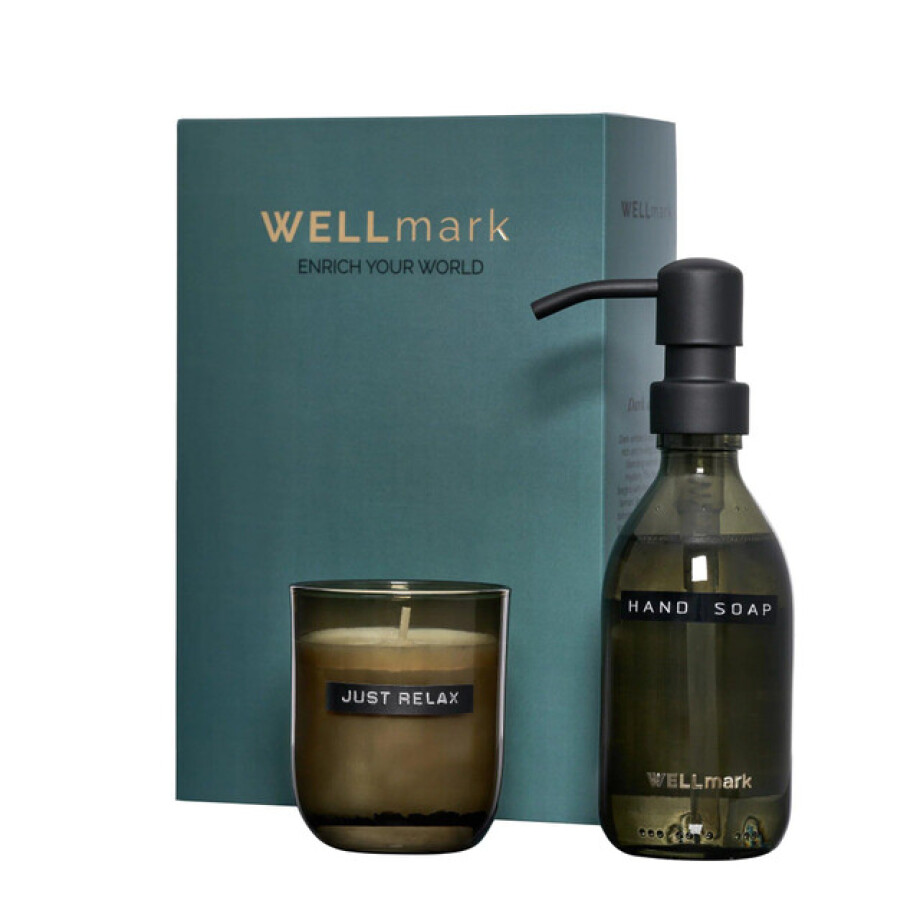 Wellmark Discover giftset - handzeep en geurkaars - dark amber - smokey zwart glas 8720828222805 afbeelding 1