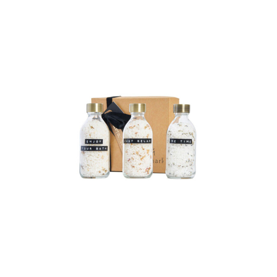Wellmark Giftbox Badzout 3-delig - Helder Glas - Messing Dop - JUST RELAX 8720254397825 afbeelding 1