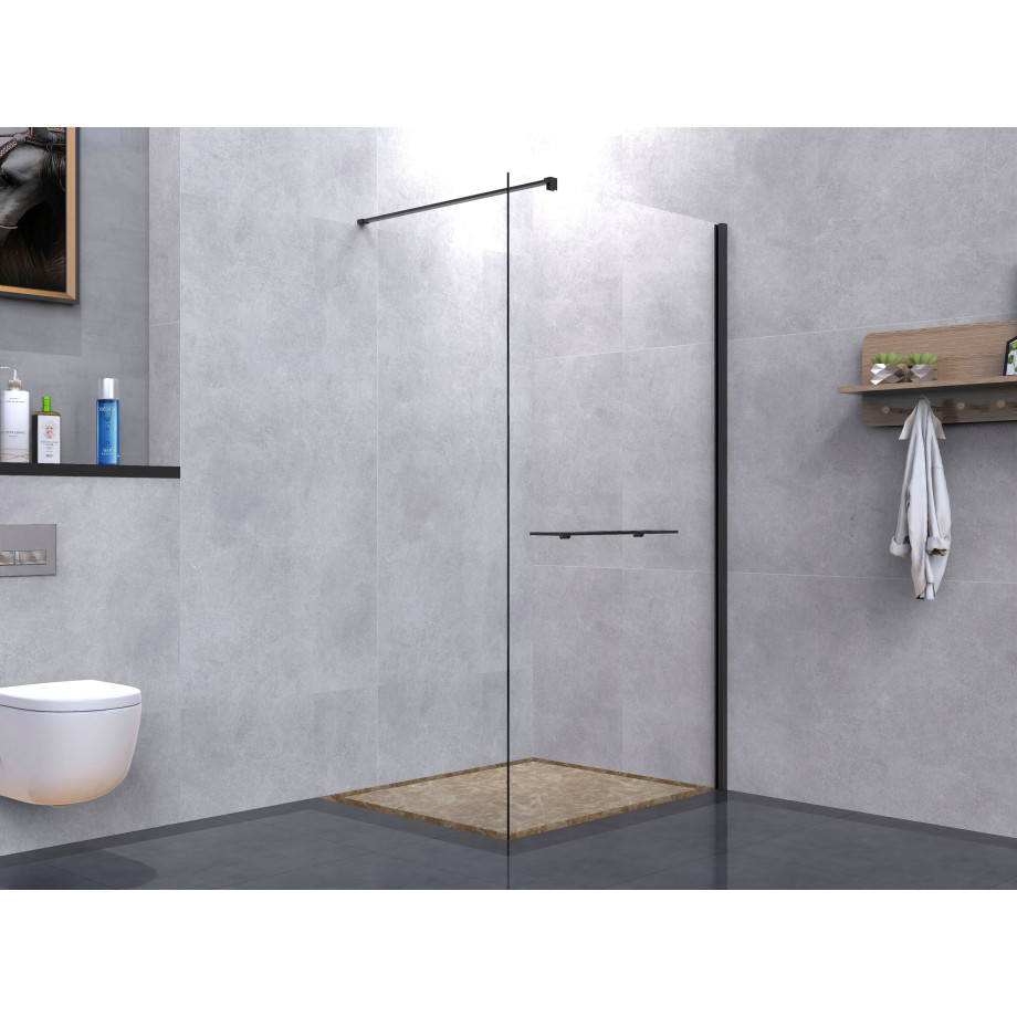 welltime Walk-in-douche Plus Douchewand inclusief planchet met handdoekhouder, met aluminium-wandprofiel, 100 cm afbeelding 1