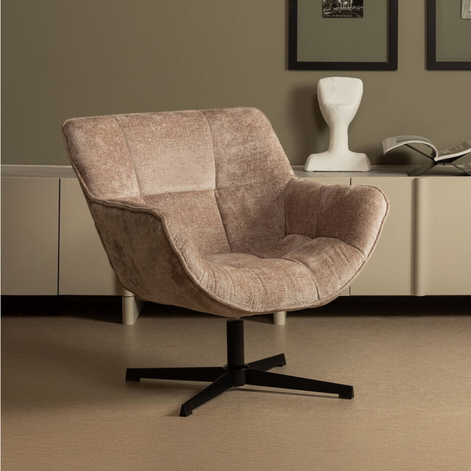 WOOOD Draaifauteuil 'Wibo' Chenille, kleur Taupe afbeelding 1