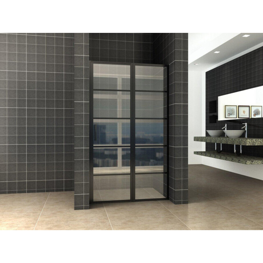 Wiesbaden Horizon nisdeur met vast deel en raster 1200 x 2000 x 8mm nano helder glas/mat zwart 20.3574 afbeelding 1
