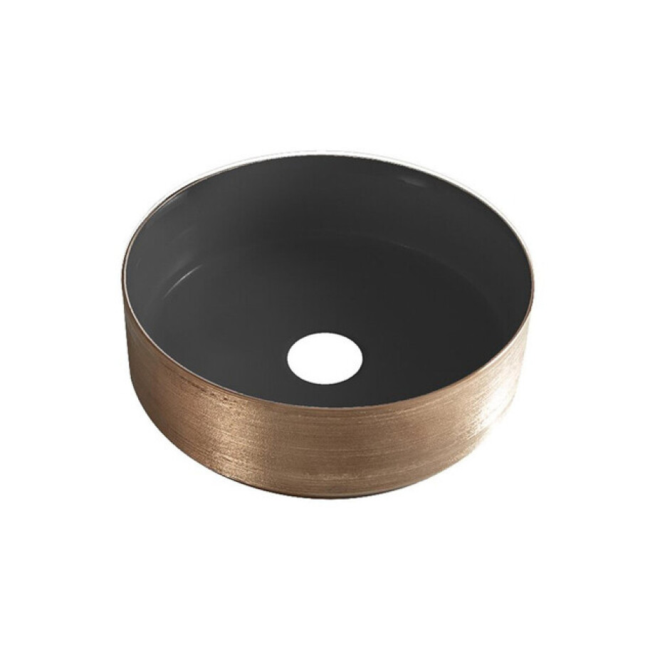 Wiesbaden Mondri waskom rond 36 x 36 x 12 cm mat zwart/geborsteld brons koper 32.3303 Wiesbaden Mondri waskom rond 36 x 36 x 12 cm mat zwart/geborsteld brons koper 32.3303 afbeelding 1