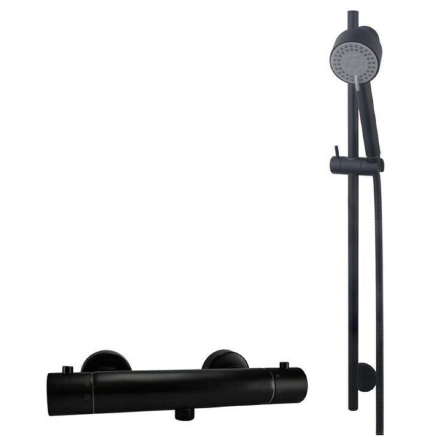 Wiesbaden Rio Douchethermostaat 15cm met glijstangset Mat Zwart sw110885/sw161901/sw373797/ afbeelding 1