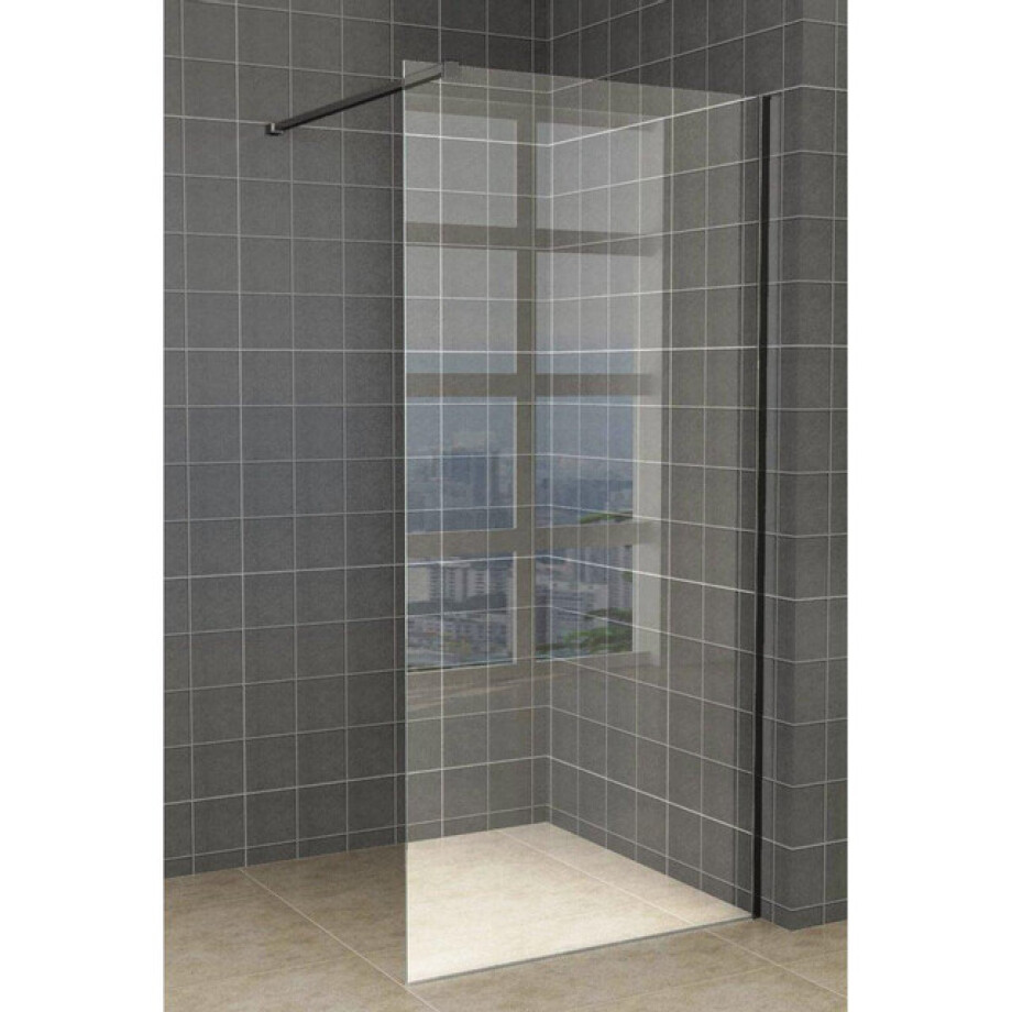 Wiesbaden Slim inloopdouche 105x200cm met 8mm helder glas met zwart profiel en stabilisatiestang sw203911/sw295899 Wiesbaden Slim inloopdouche 105x200cm met 8mm helder glas met zwart profiel en stabilisatiestang sw203911/sw295899 afbeelding 1
