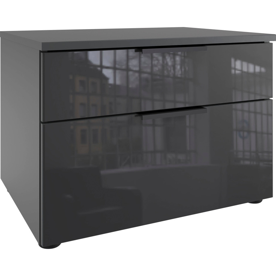 Wimex Nachtkastje Level36 black C by fresh to go met glazen elementen aan de voorkant, soft-close functie, 54 cm breed afbeelding 1