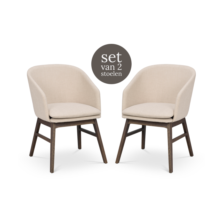 Windham eetkamerstoel beige - donker eiken onderstel - set van 2 Windham eetkamerstoel beige - donker eiken onderstel - set van 2 afbeelding 1