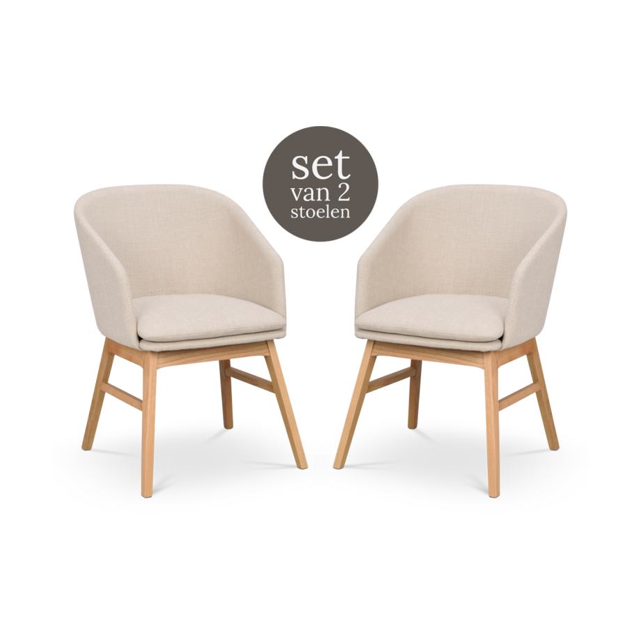 Windham eetkamerstoel beige - naturel eiken onderstel - set van 2 Windham eetkamerstoel beige - naturel eiken onderstel - set van 2 afbeelding 1