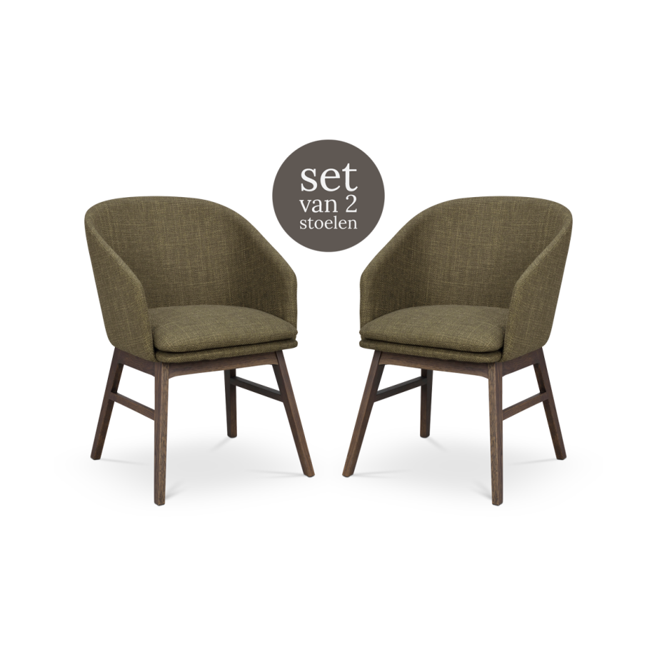 Windham eetkamerstoel groen - donker eiken onderstel - set van 2 Windham eetkamerstoel groen - donker eiken onderstel - set van 2 afbeelding 1