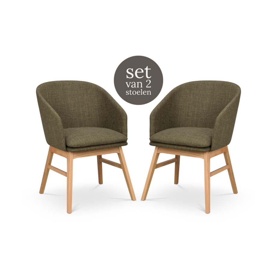 Windham eetkamerstoel groen - naturel eiken onderstel - set van 2 Windham eetkamerstoel groen - naturel eiken onderstel - set van 2 afbeelding 1