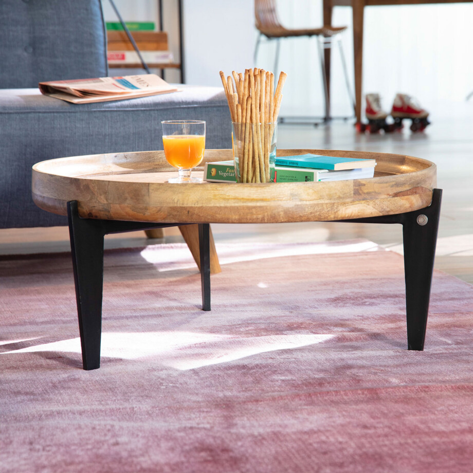 Tom Tailor Ronde Salontafel 'Winfield' Mangohout en metaal, 75cm afbeelding 