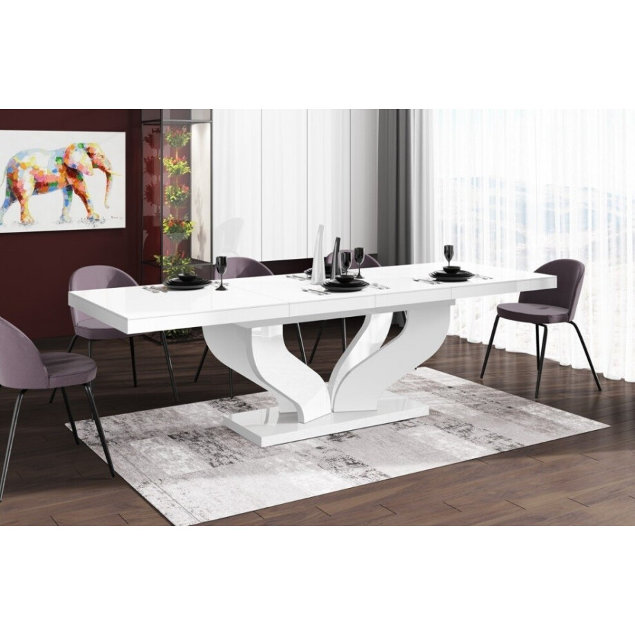 Uitschuifbare eettafel Viva 160 tot 256 cm breed in hoogglans wit afbeelding 1