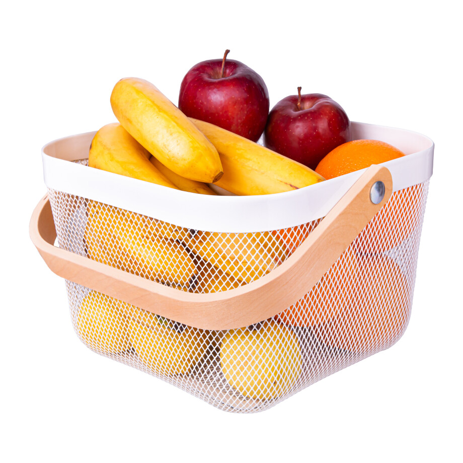 QUVIO Draagbare mand - Met houten handvat - Metaal - Wit afbeelding 1