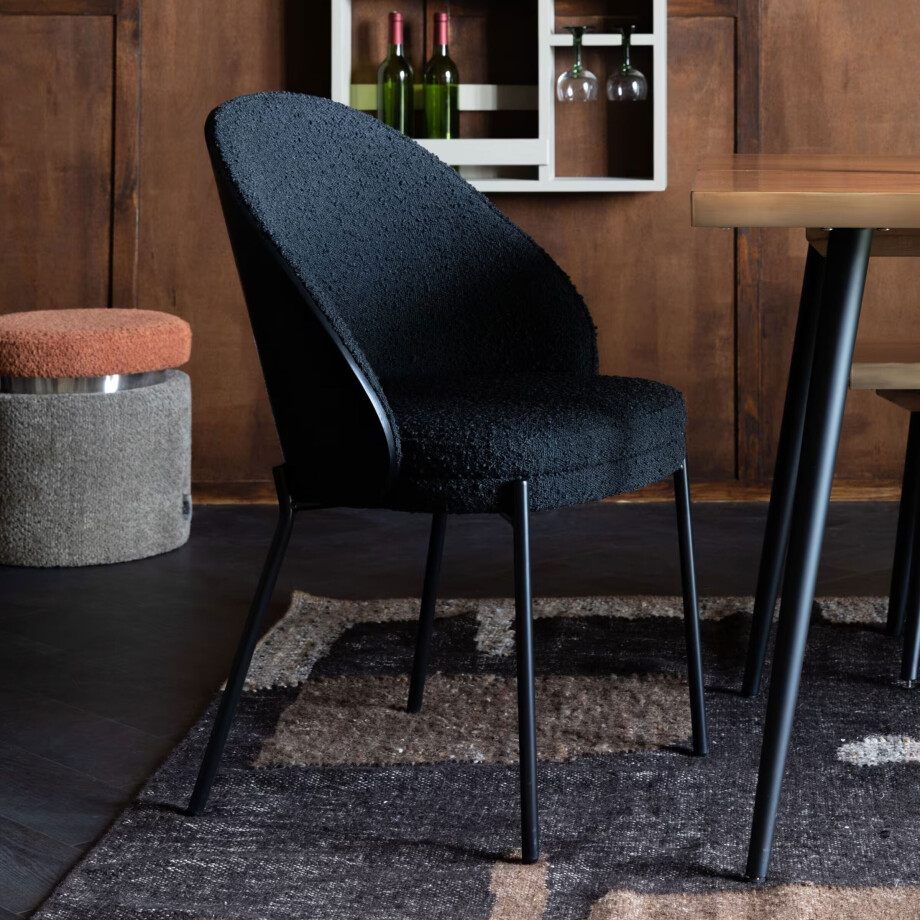 Dutchbone Eetkamerstoel 'Rodin' Essenhout en bouclé, kleur Zwart afbeelding 1