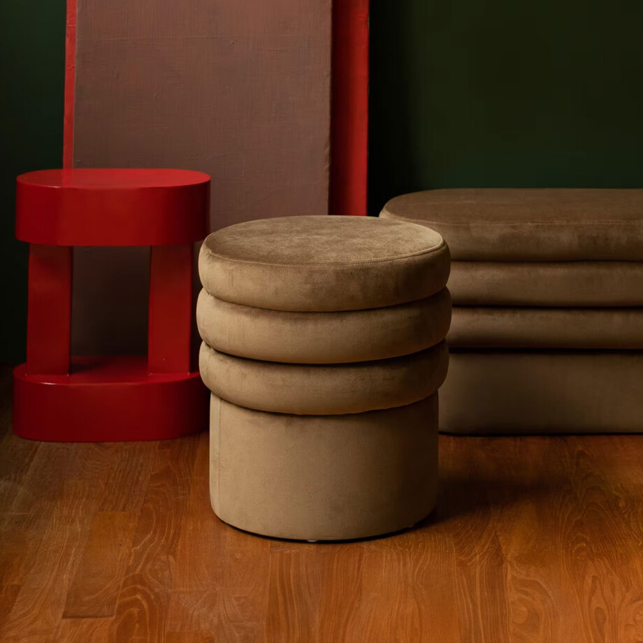 Dutchbone Hocker 'Aditi' Velvet, kleur Bruin afbeelding 1