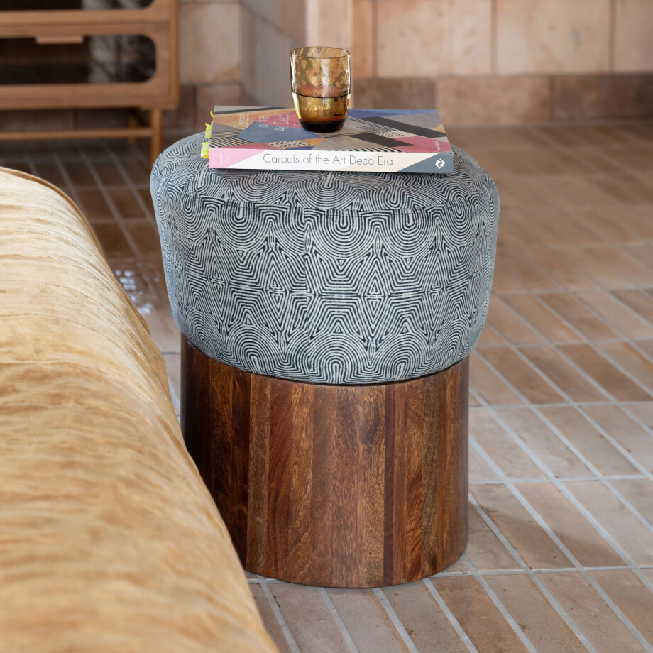 Dutchbone Kruk 'Fragment' Mangohout en stof Dutchbone Kruk 'Fragment' Mangohout en stof afbeelding