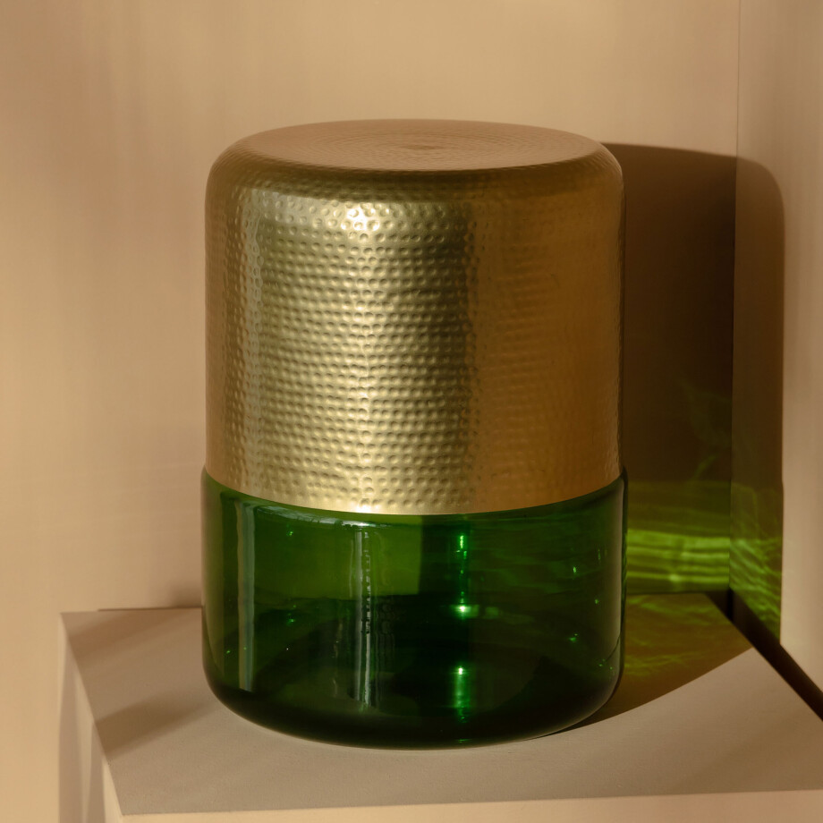 Dutchbone Bijzettafel 'Cave' IJzer en glas, 35cm, kleur Groen afbeelding 1