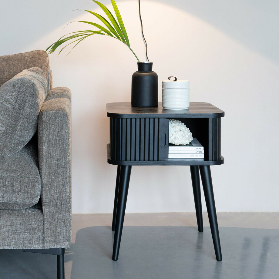 Zuiver Bijzettafel/Nachtkastje 'Barbier' Essenhout, kleur Zwart afbeelding 1