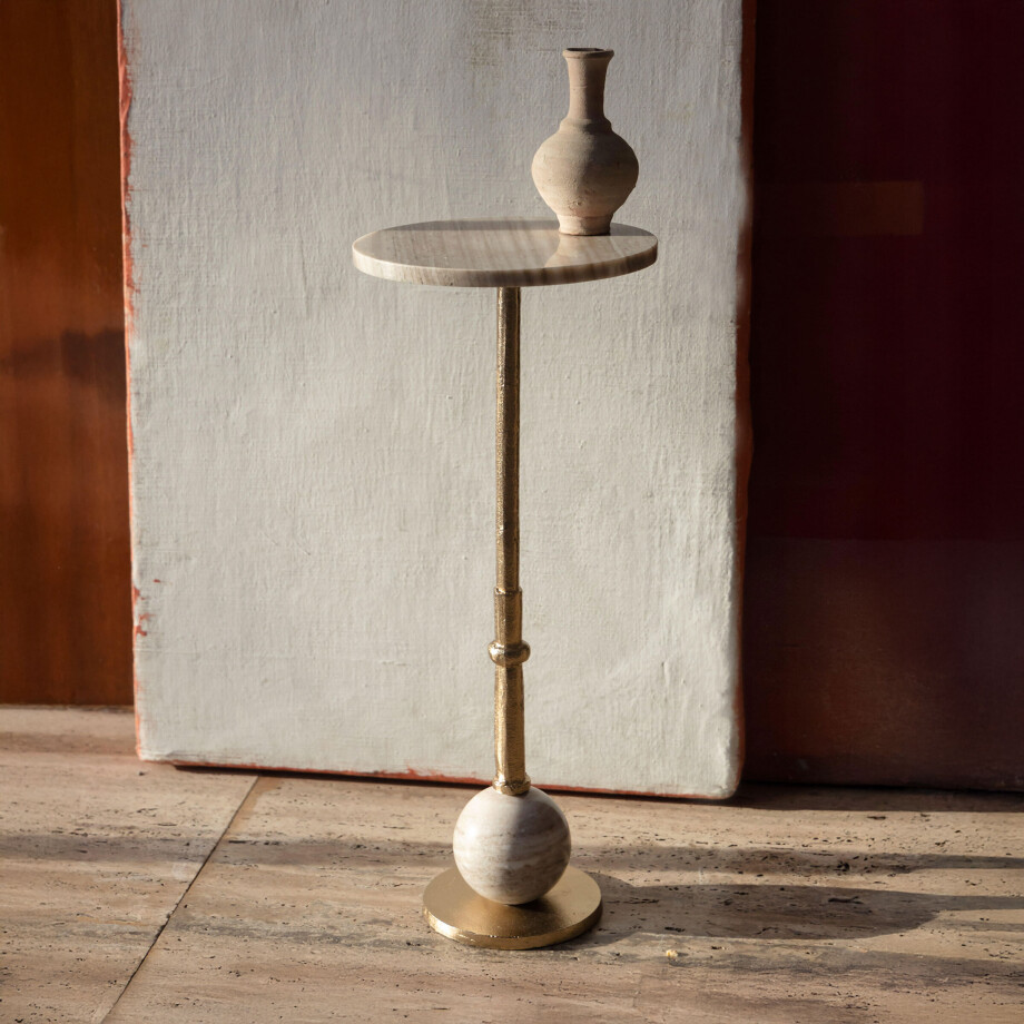 Dutchbone Ronde Bijzettafel 'Everest' Marmer, 25cm, kleur Beige afbeelding 1