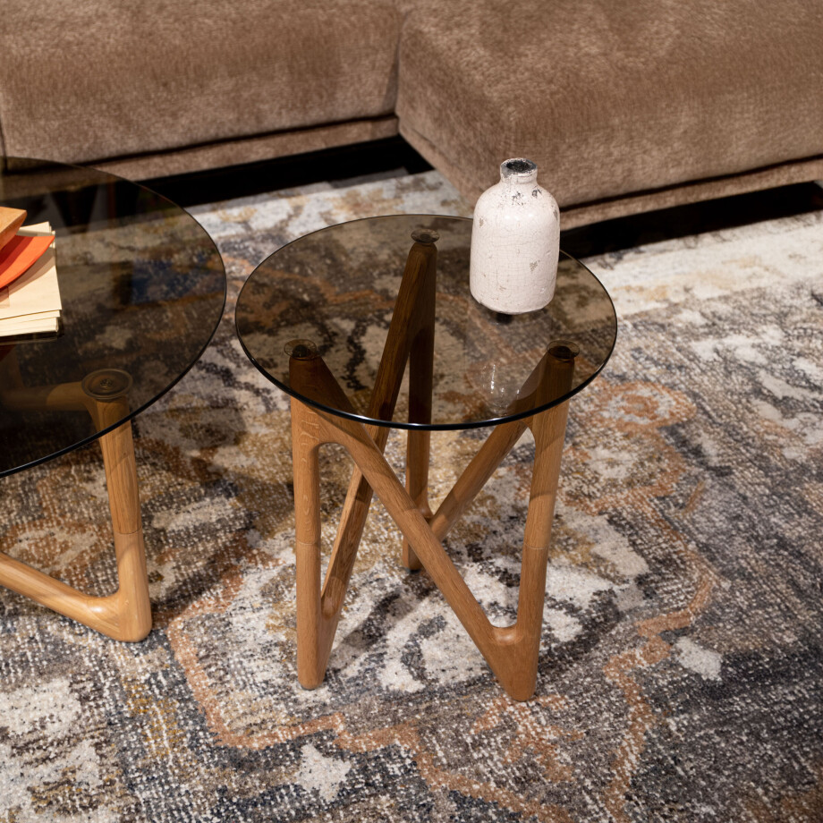 Dutchbone Ronde Bijzettafel 'Naia' Eikenhout en glas, 40cm, kleur Naturel afbeelding 1