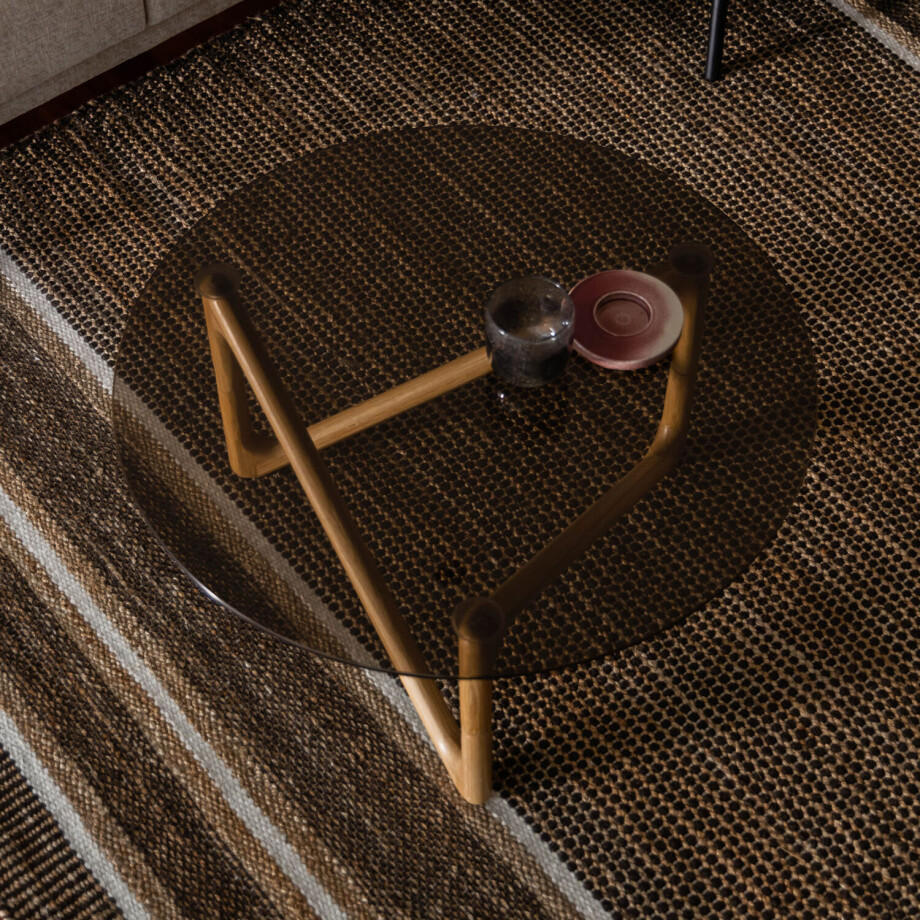 Dutchbone Ronde Salontafel 'Naia' Eikenhout en glas, 80cm, kleur Naturel afbeelding 1