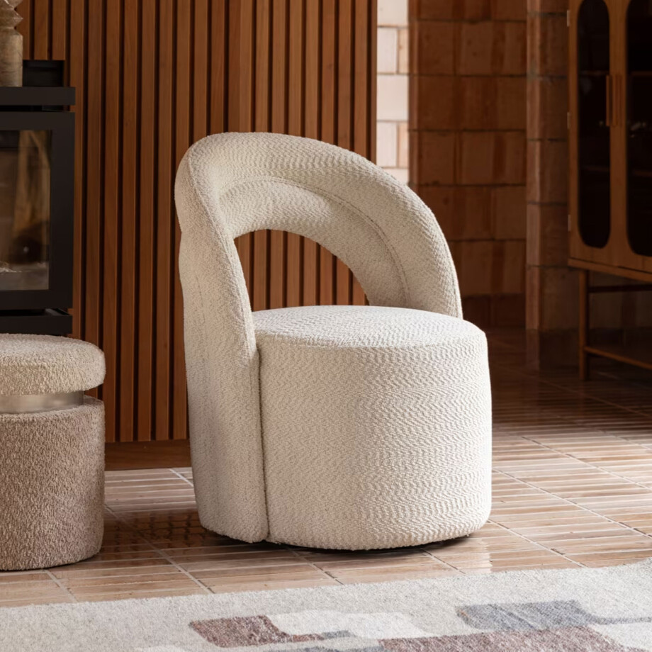 Dutchbone Draaifauteuil 'Seina' Bouclé, kleur Beige afbeelding 1