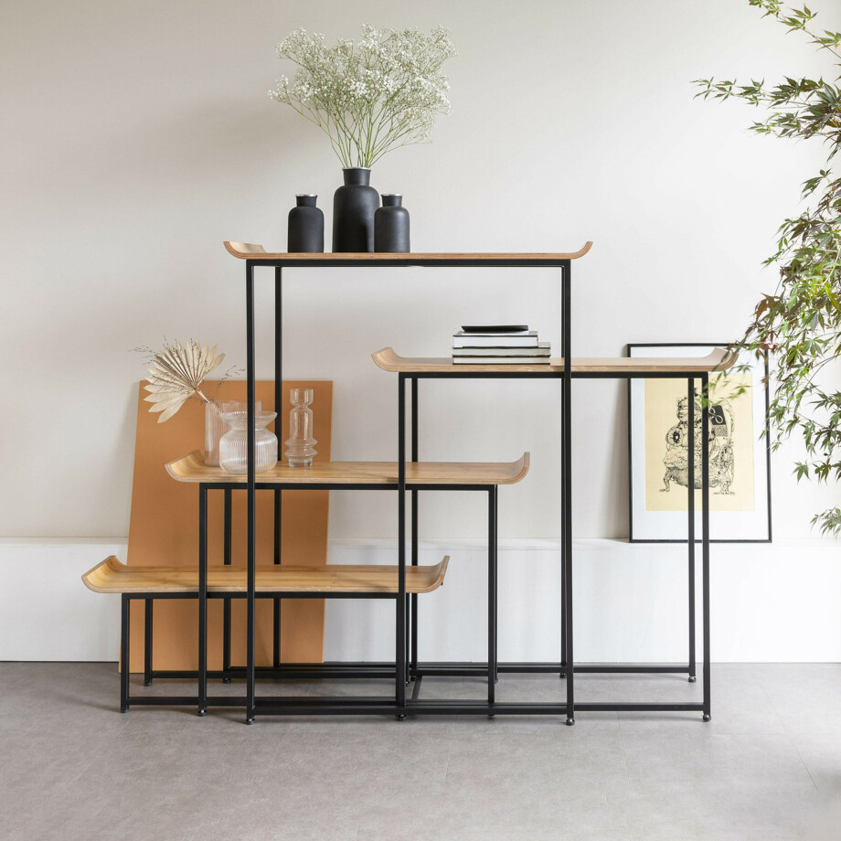 Zuiver Wandrek 'Flodka' Hout en staal, Set van 4 stuks afbeelding 1