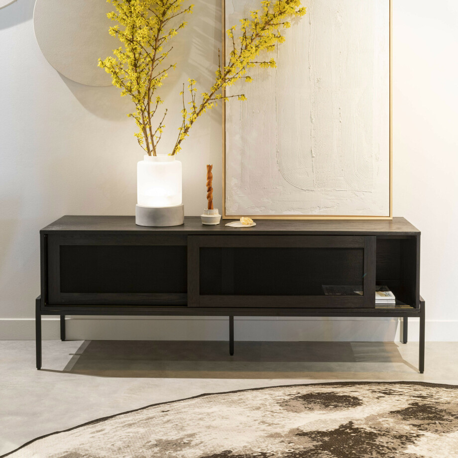 Zuiver TV-meubel 'Hardy' Eikenhout, 160cm, kleur Zwart Zuiver TV-meubel 'Hardy' Eikenhout, 160cm, kleur Zwart afbeelding 1