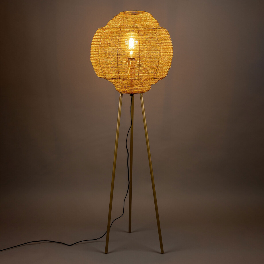 Dutchbone Vloerlamp 'Meezan' 142cm, kleur Goud Dutchbone Vloerlamp 'Meezan' 142cm, kleur Goud afbeelding 1