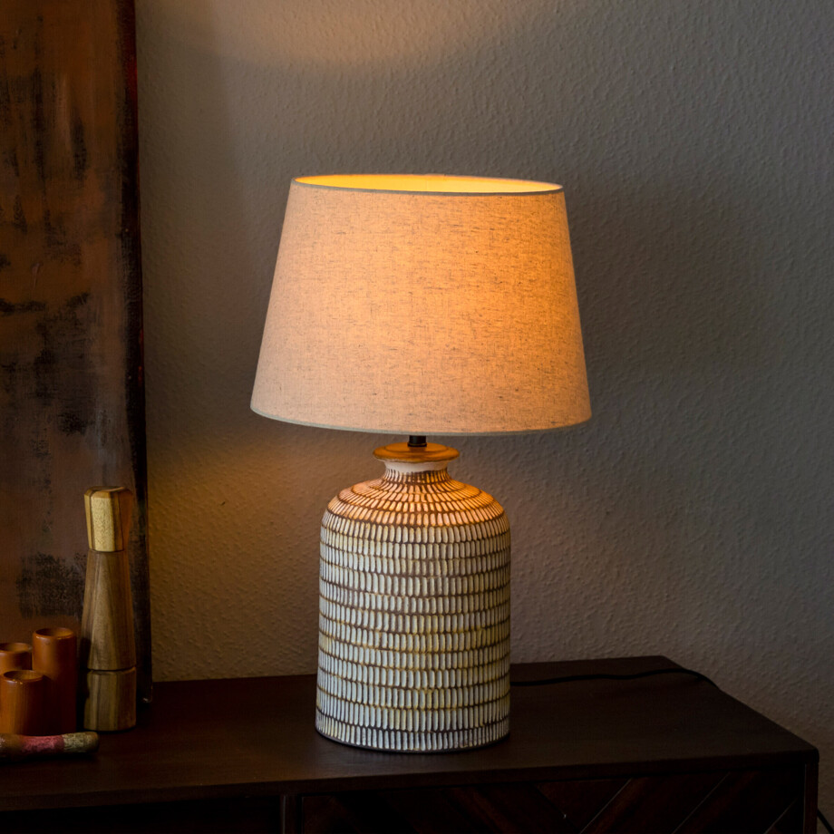 Dutchbone Tafellamp 'Russel' Keramiek, kleur Naturel Dutchbone Tafellamp 'Russel' Keramiek, kleur Naturel afbeelding