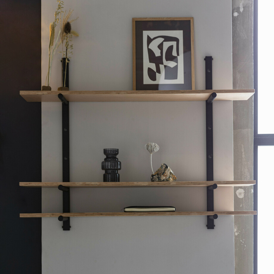 Zuiver Wandplank 'Bundy' Met 3 planken, kleur Naturel/Zwart afbeelding 