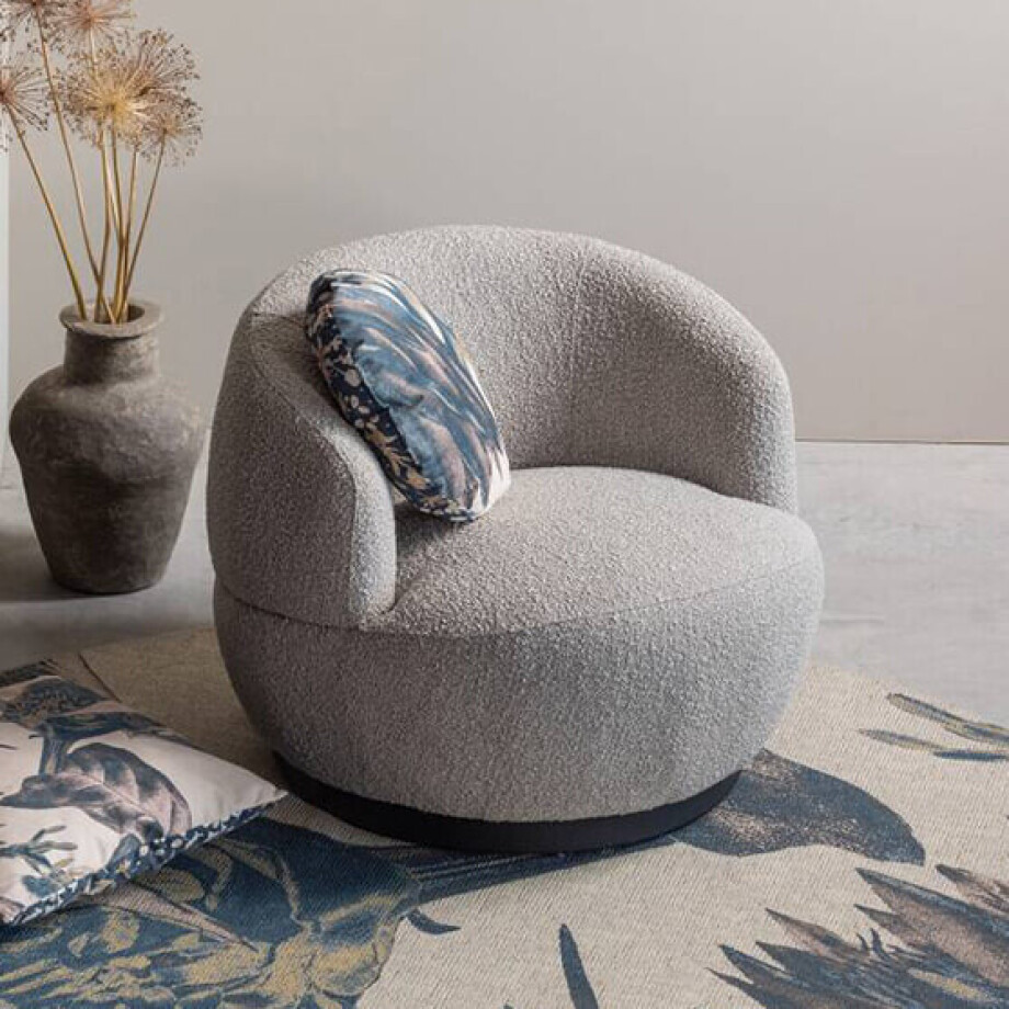 WOOOD Draaifauteuil 'Woolly' Bouclé, kleur Naturel afbeelding 1