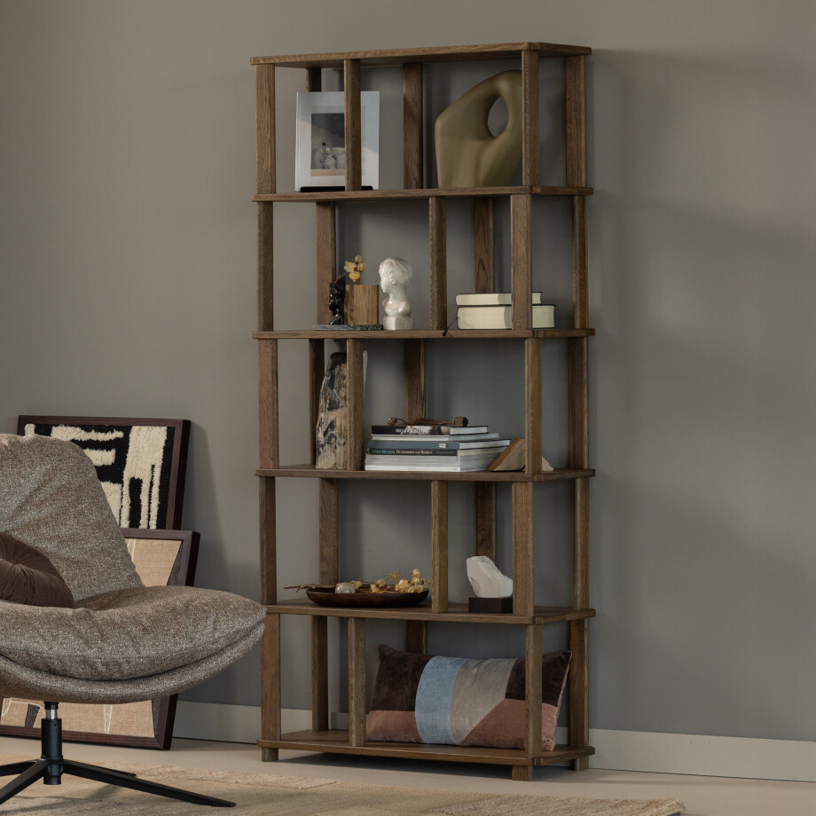 WOOOD Boekenkast 'Riss' Eikenhout, 186 x 90cm, kleur Naturel afbeelding 1