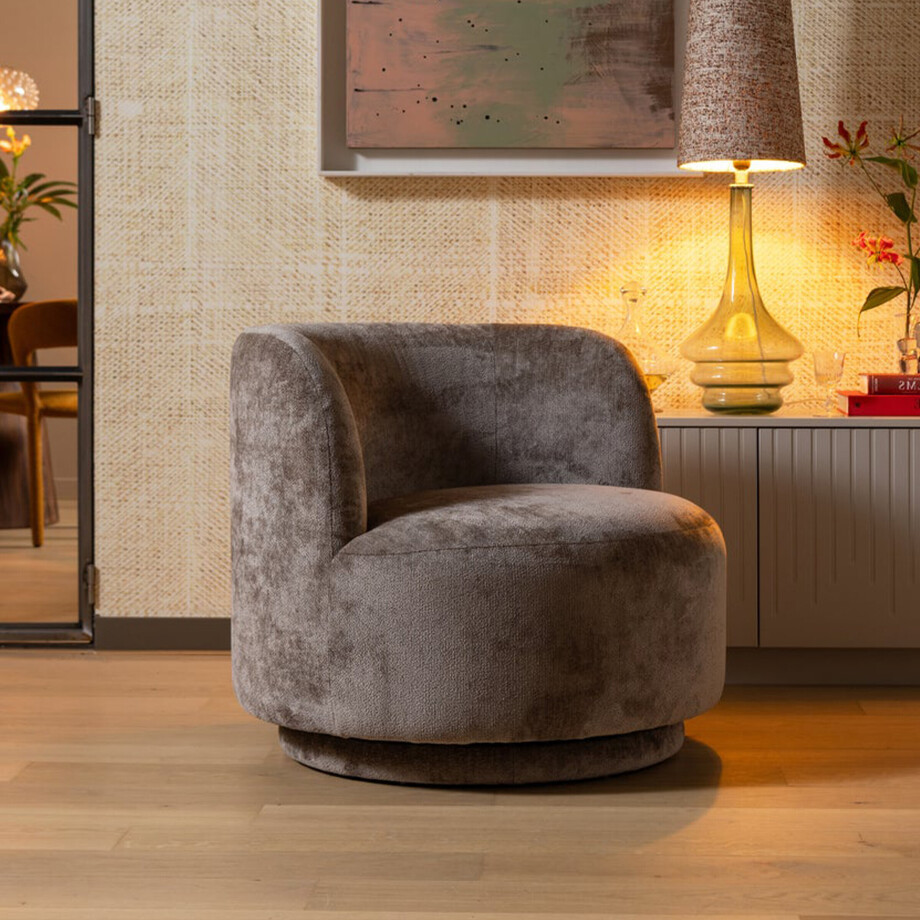 WOOOD Draaifauteuil 'Popular' Modulair, Chenille, kleur Taupe WOOOD Draaifauteuil 'Popular' Modulair, Chenille, kleur Taupe afbeelding 1