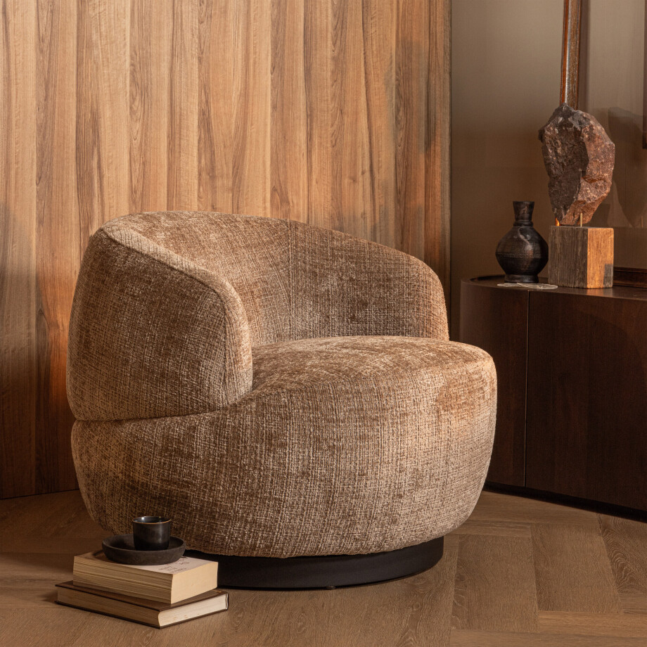 WOOOD Draaifauteuil 'Woolly' Chenille, kleur Zand afbeelding 1