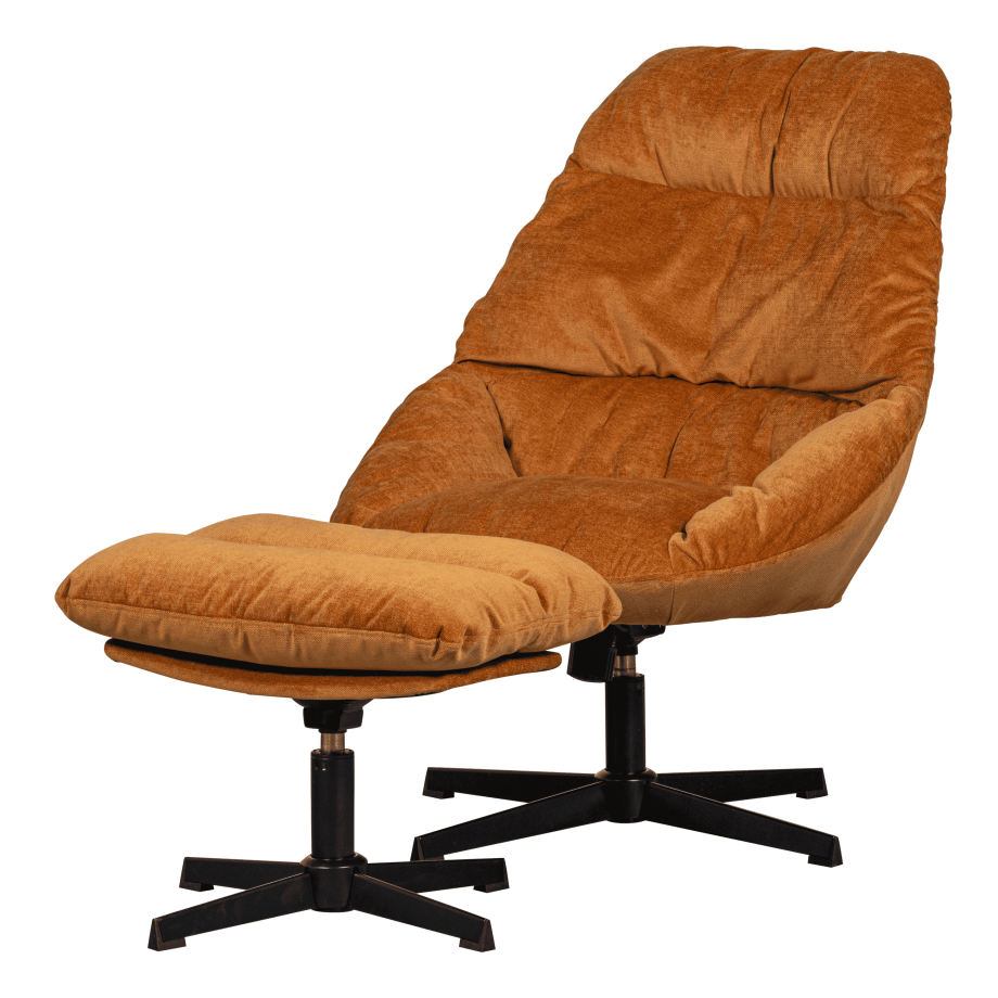 WOOOD Draaifauteuil 'Yaro' Met hocker, kleur Ginger afbeelding 1