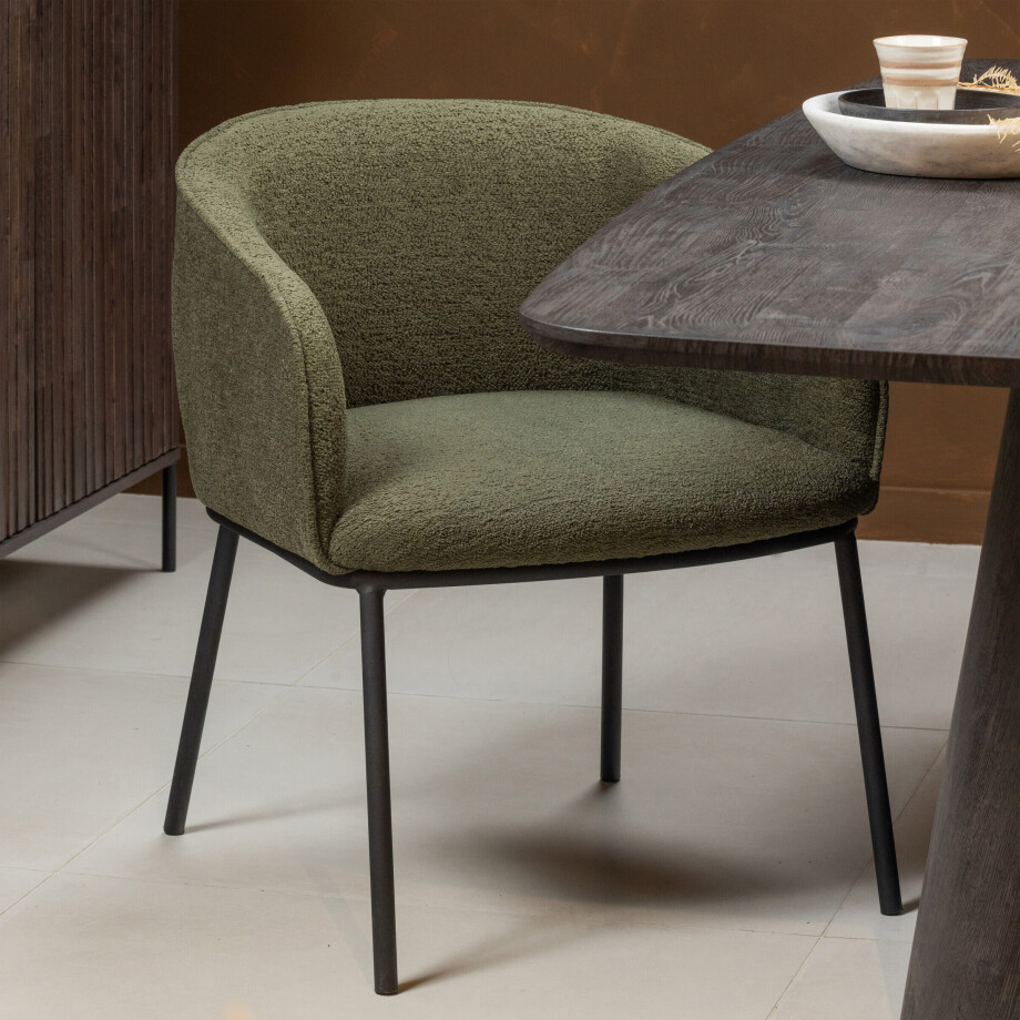 WOOOD Eetkamerstoel 'Leon' Bouclé, kleur Forest Green afbeelding 1